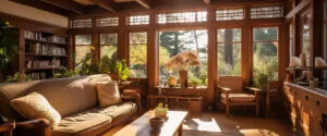 Holzfenster und Terrassentür aus Holz für warme Behaglichkeit im Wohnzimmer